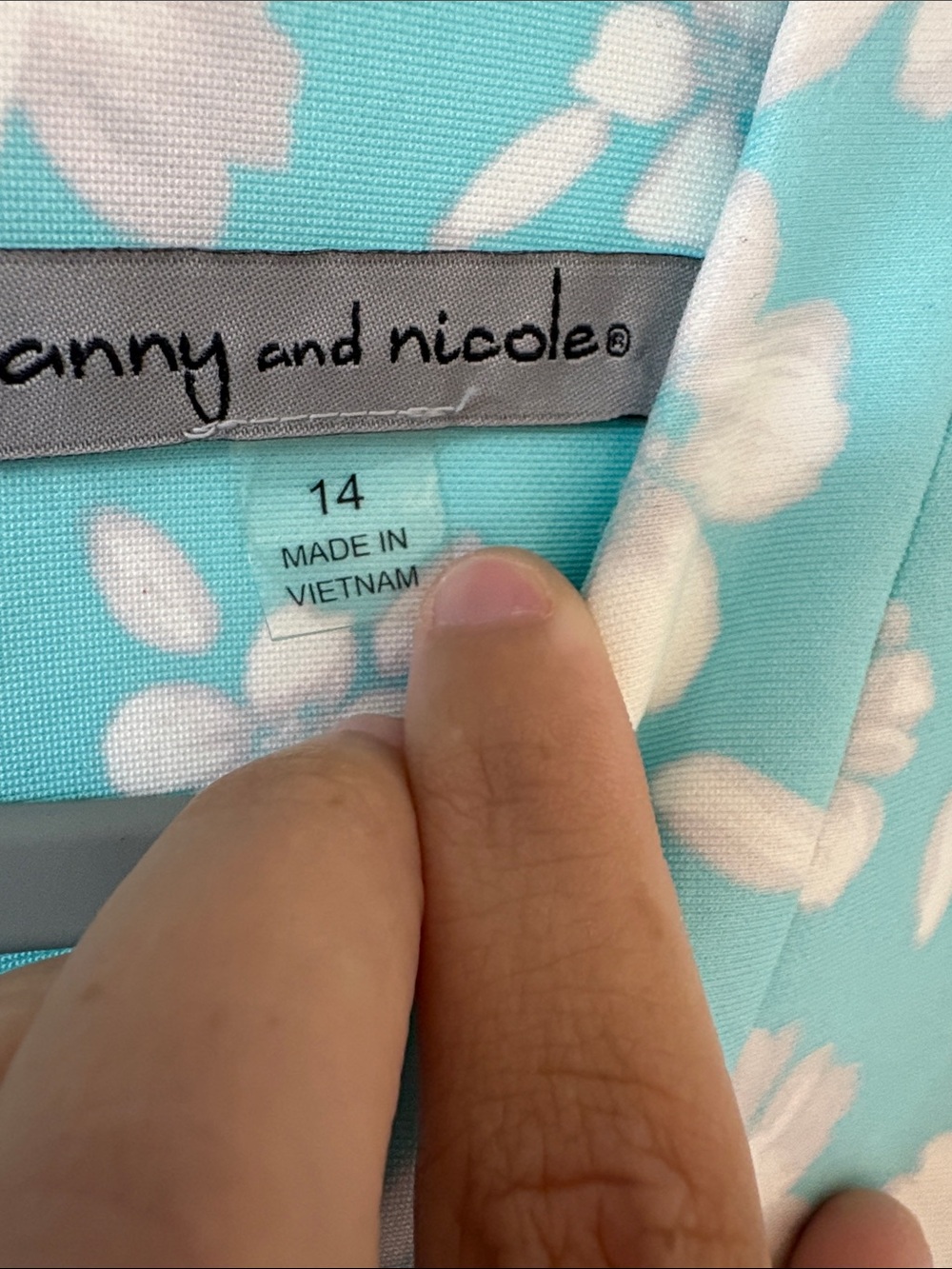 Danny & Nicole Aqua Dress with White Floral Motif - Picture 2 of 3